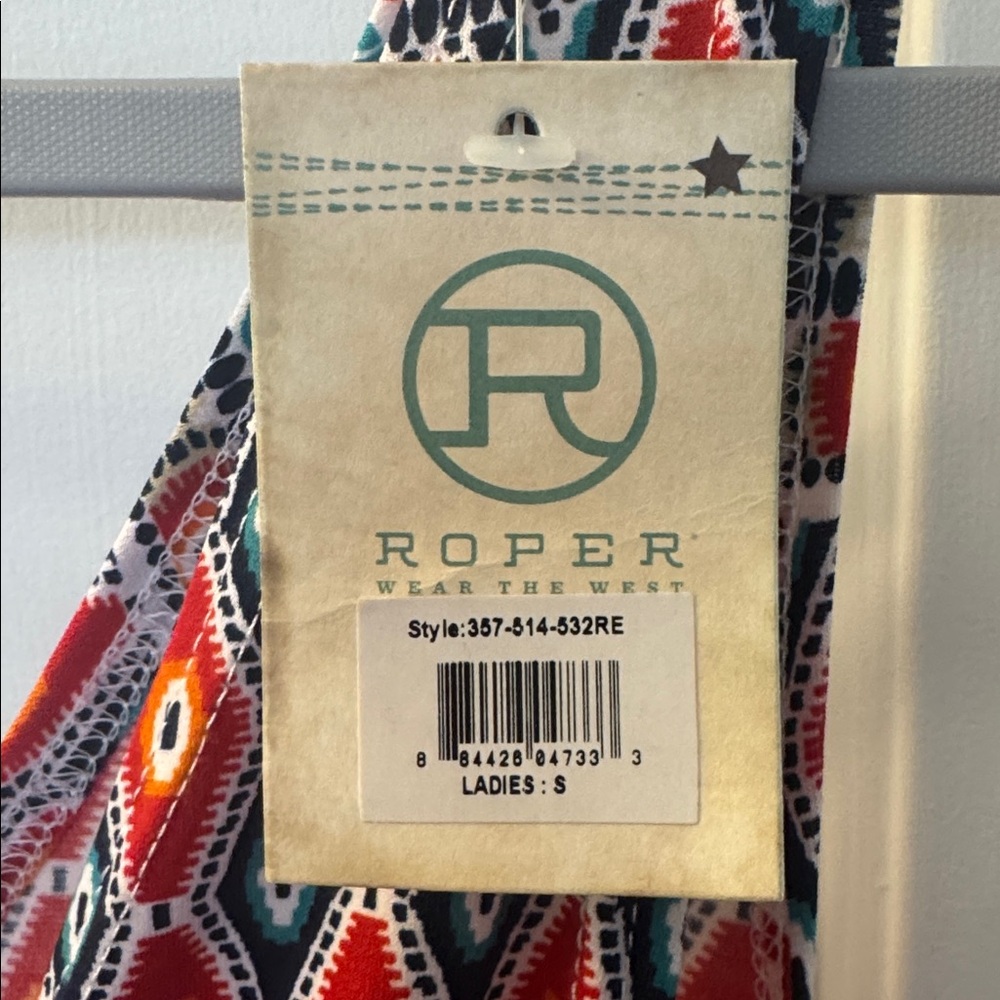 Roper Multicolor Patchwork V-Neck Midi Dress NWT - image 3